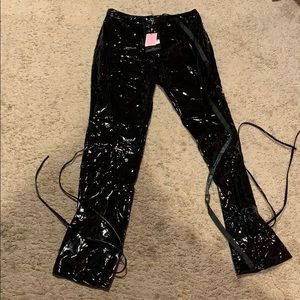 Black Vinyl Lace Up Trousers